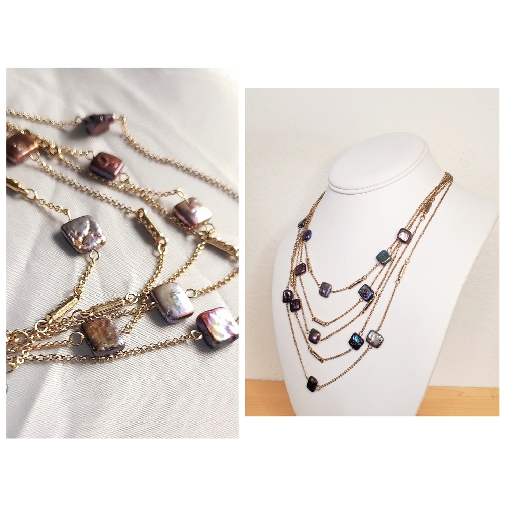 White House Black Market Iridescent Freshwater Pearls Layered Necklace Boho WHBM